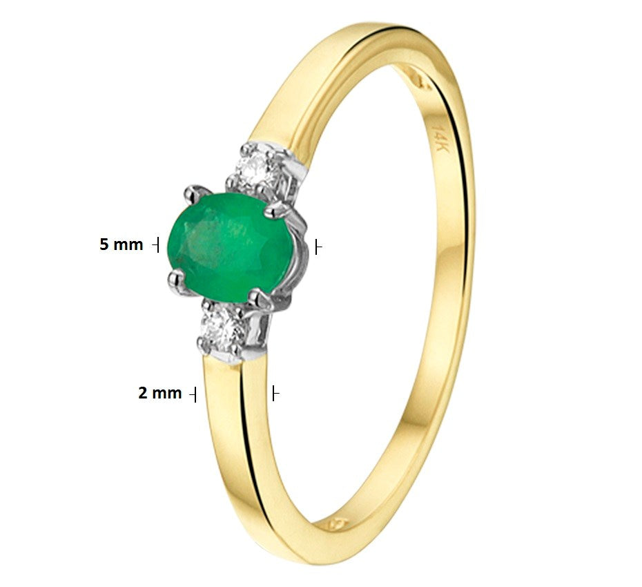 Bicolor gouden ring met smaragd en diamant – 14 karaat