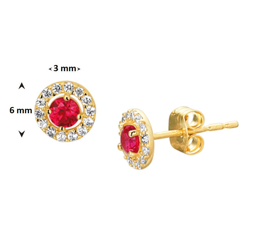 Gouden oorknopjes synthetische robijn – 14 karaat