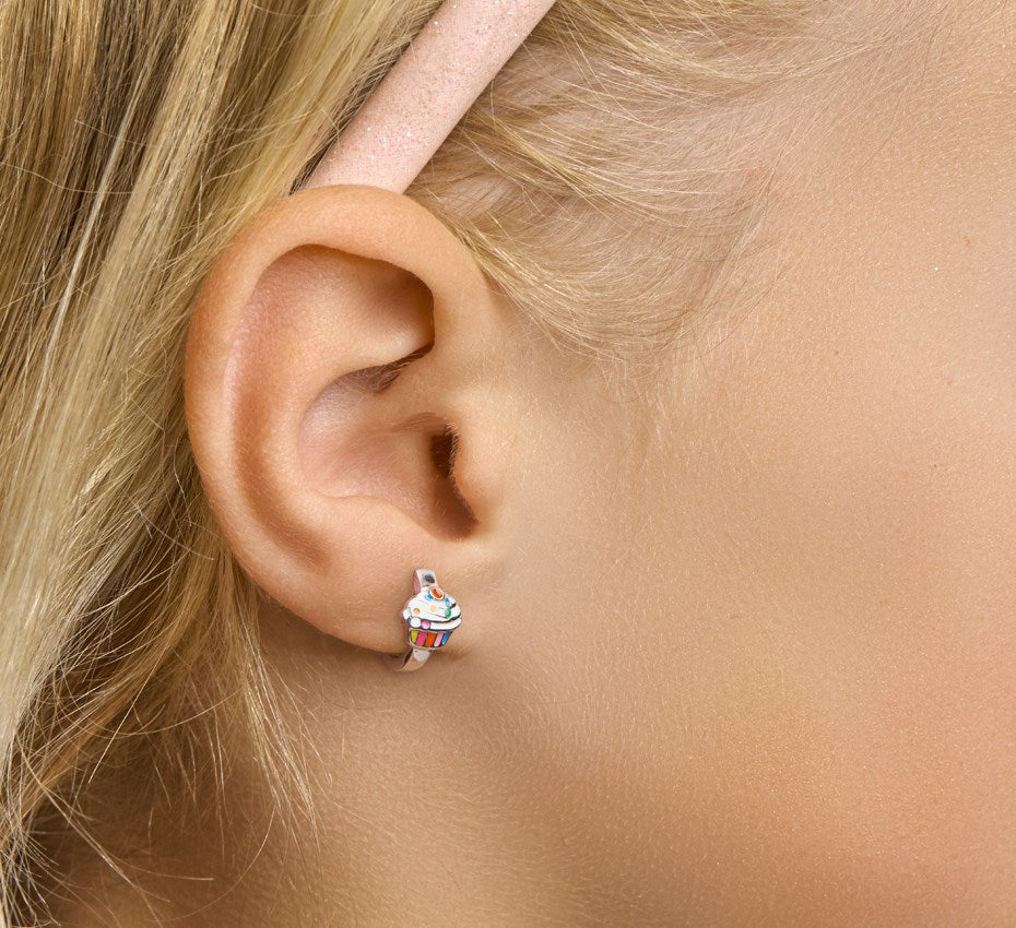 Zilveren klapoorringen cupcake 12,5 mm