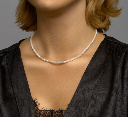 Zilveren ketting, parel 4,0 mm 41 + 4 cm