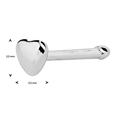 Zilveren neusknopje hartje met kogel – detailfoto