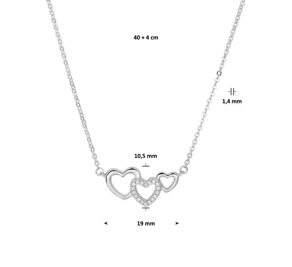 Zilveren ketting met hartjes 40 cm
