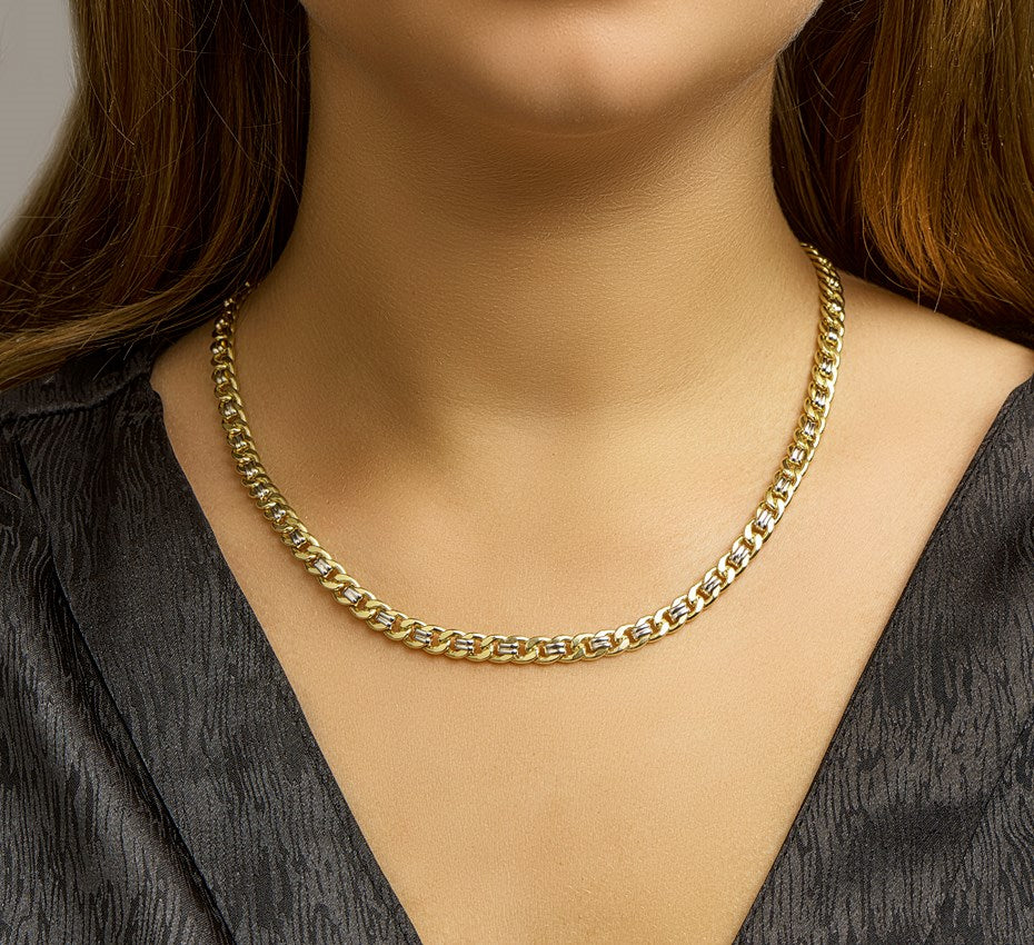 Bicolor gouden gourmetteketting met zilveren kern
