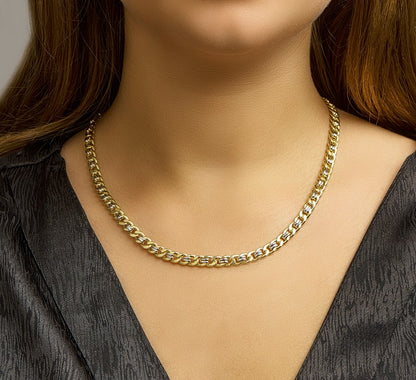 Bicolor gouden gourmetteketting met zilveren kern – close-up van de sluiting