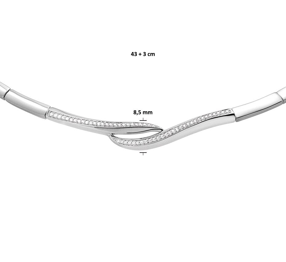 Zilveren ketting met brede zirkoniarij 8,5 mm
