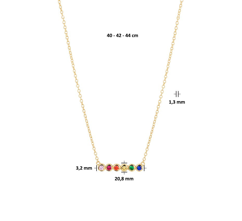 YO&NO Ketting regenboog zirkonia 40 - 42 - 44 cm zilver verguld (geel)