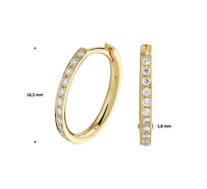 Gouden ovale klapoorringen met diamant – 14 karaat – close-up van de sluiting