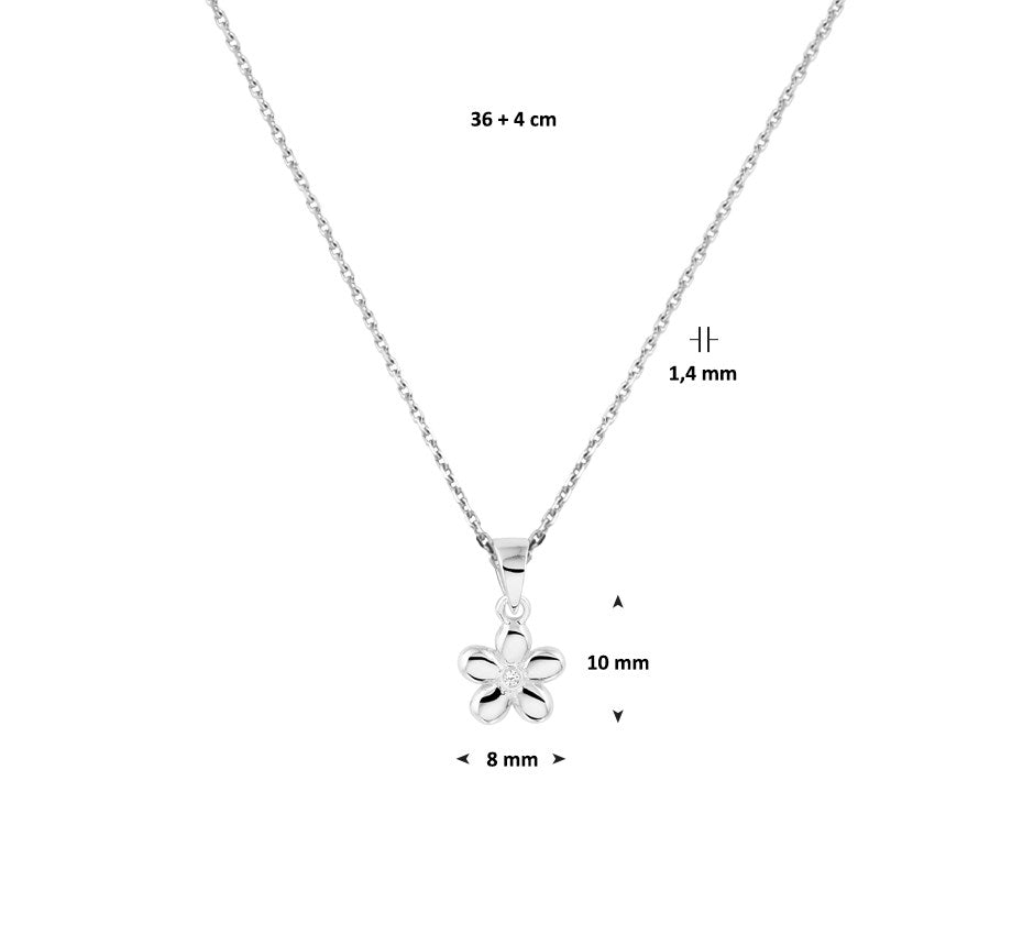 Zilveren kinderketting met bloem en zirkonia