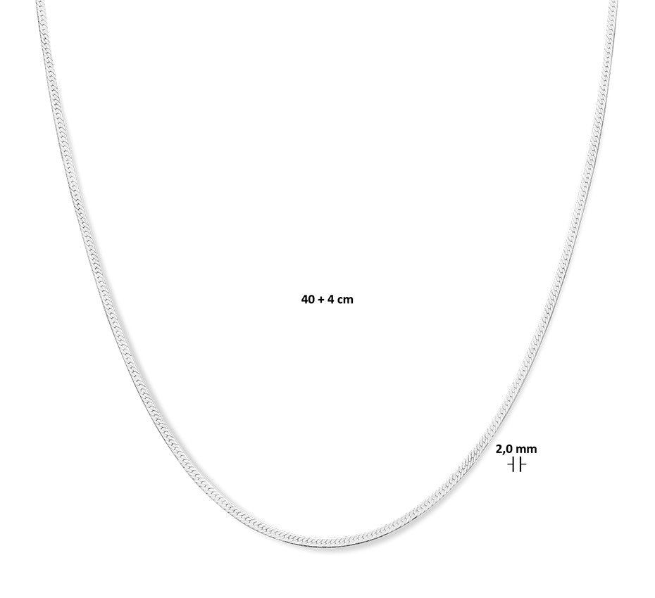 Zilveren slangenketting plat 2 mm