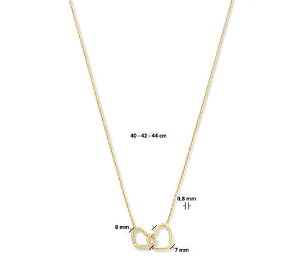 Gouden ketting met twee hartjes – 14 karaat – gedragen