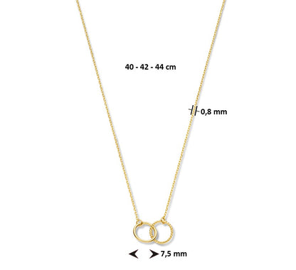 Gouden ketting met twee rondjes – 14 karaat – gedragen