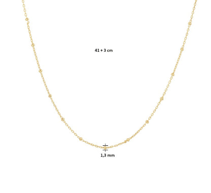 Gouden bolletjesketting 1,3 mm – 14 karaat – gedragen