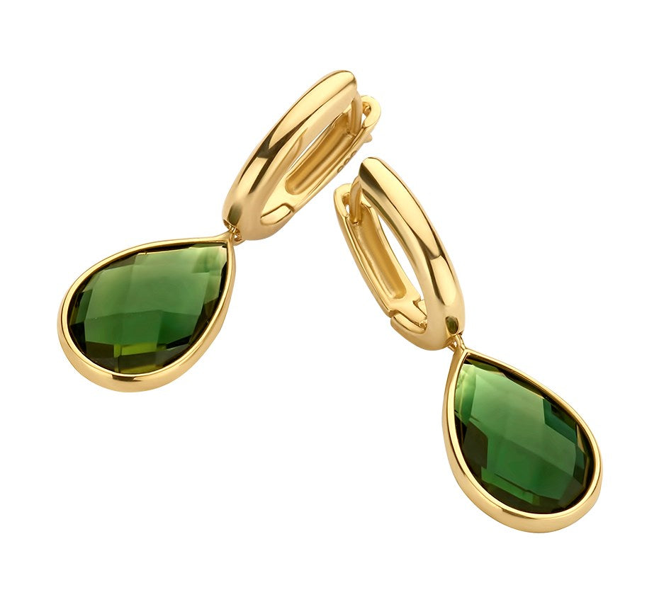 Gouden klapoorringen met groen kwarts – 14 karaat