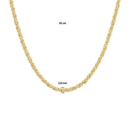 Gouden draadschakelketting met zilveren kern – gedragen