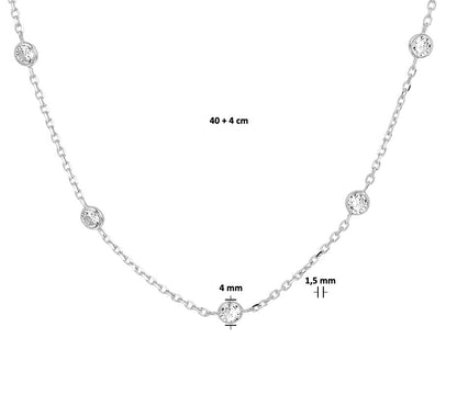 Zilveren ketting, zirkonia 1,5 mm 40 + 4 cm