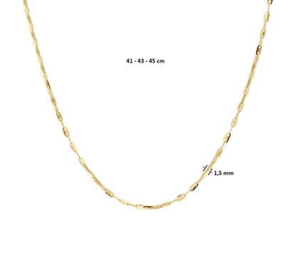 Gouden ketting met plaatjes 1,5 mm – 14 karaat – gedragen