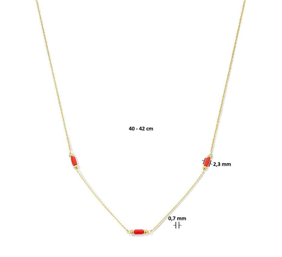 Gouden ketting met bloedkoraal – 14 karaat