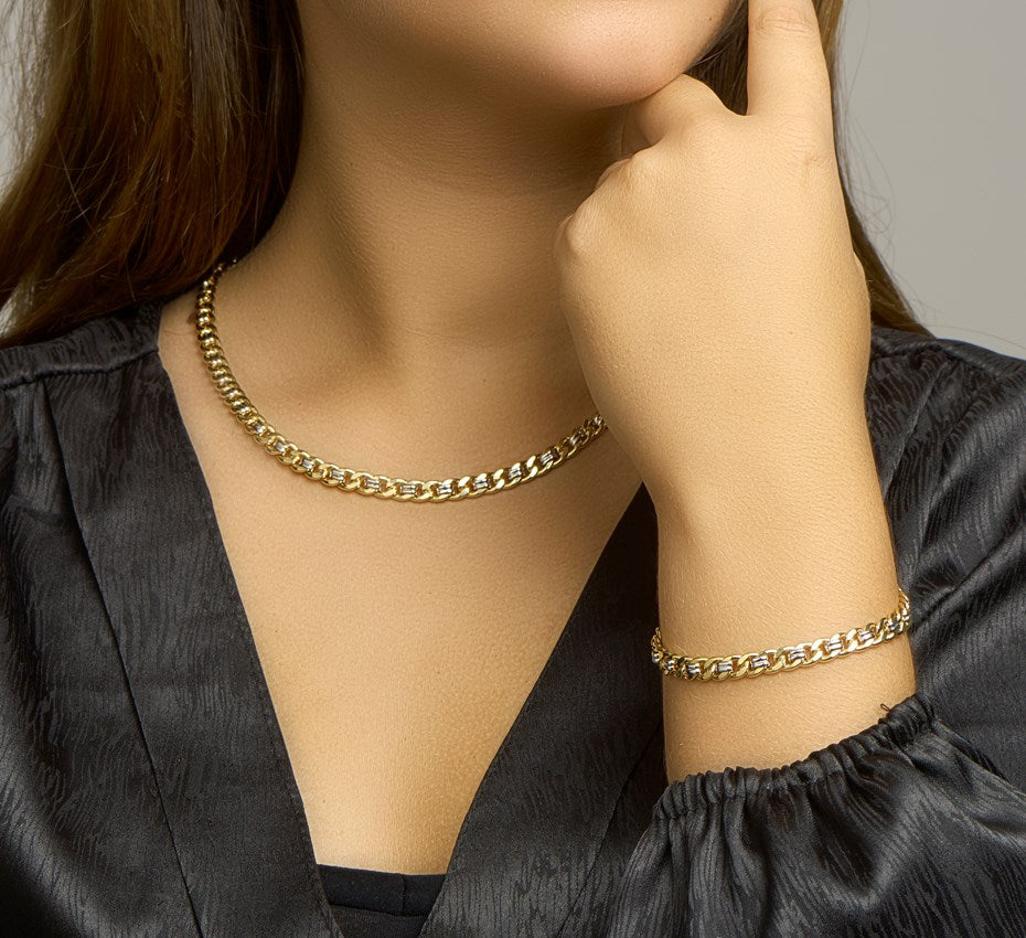 Bicolor gouden gourmetteketting met zilveren kern