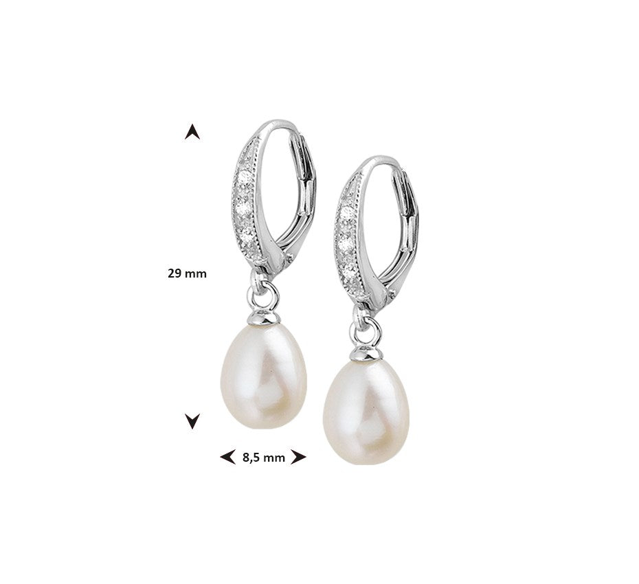 Zilveren oorhangers met parel 29 mm