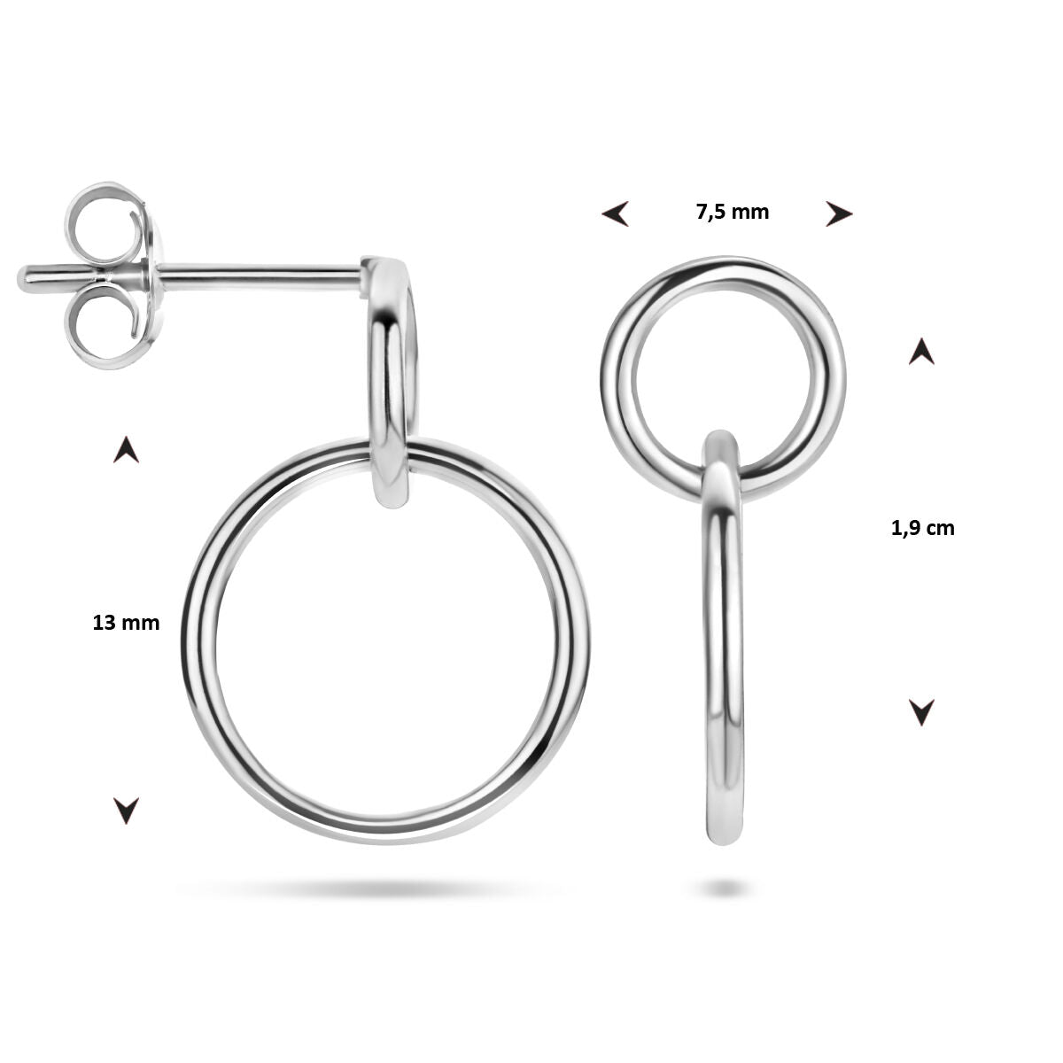 YO&NO oorhangers zilver of zilver verguld rond