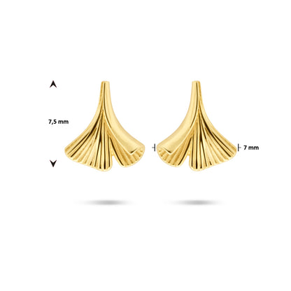 Gouden oorknopjes ginkgoblad – 14 karaat – close-up van de sluiting