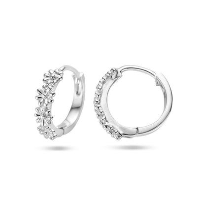 Zilveren klapoorringen met bloemen 12,5 mm