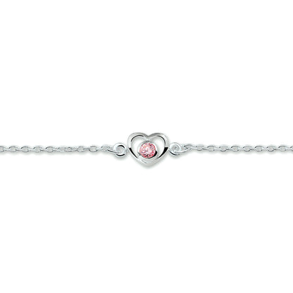 Zilveren kinderketting met hartje en roze zirkonia – gedragen