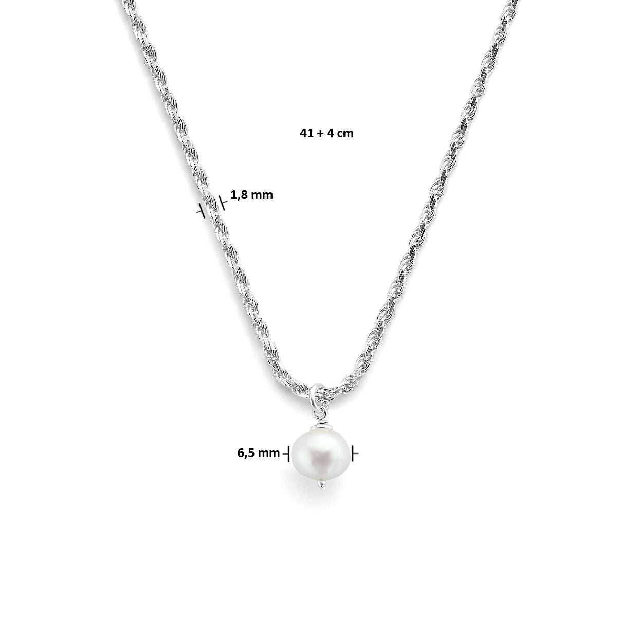 Ketting parel 41 + 4 cm zilver gerhodineerd of zilver gevuld