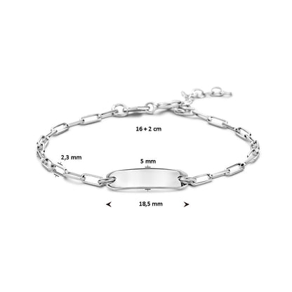 Zilveren graveerarmband met paperclipschakel – detailfoto