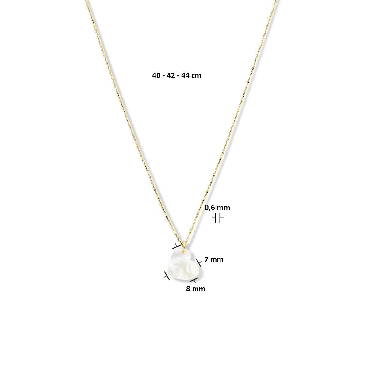 Ketting met hanger goud hart parelmoer 14K geelgoud